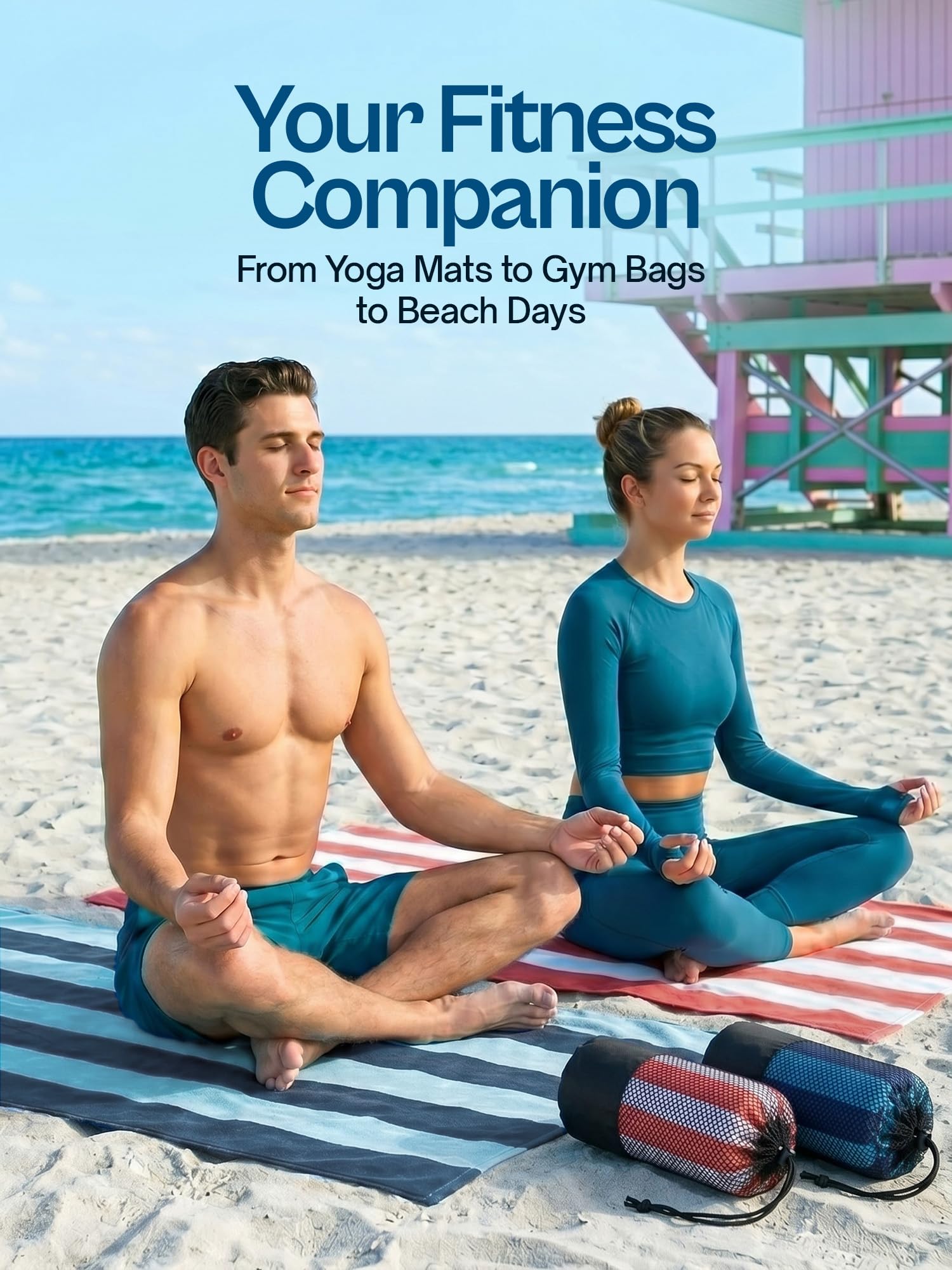 Utopia Towels on beach lounging providing full-body coverage and sand resistance