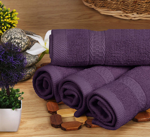 Utopia Towels styled in bathroom showing elegant plum accent and comfort