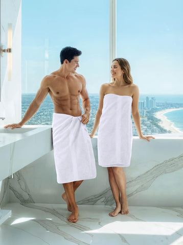 Utopia Towels poolside lifestyle shot showing versatility for beach or spa use