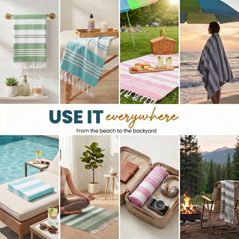 Utopia Towels rolled inside a tote bag showing travel-friendly compactness benefit
