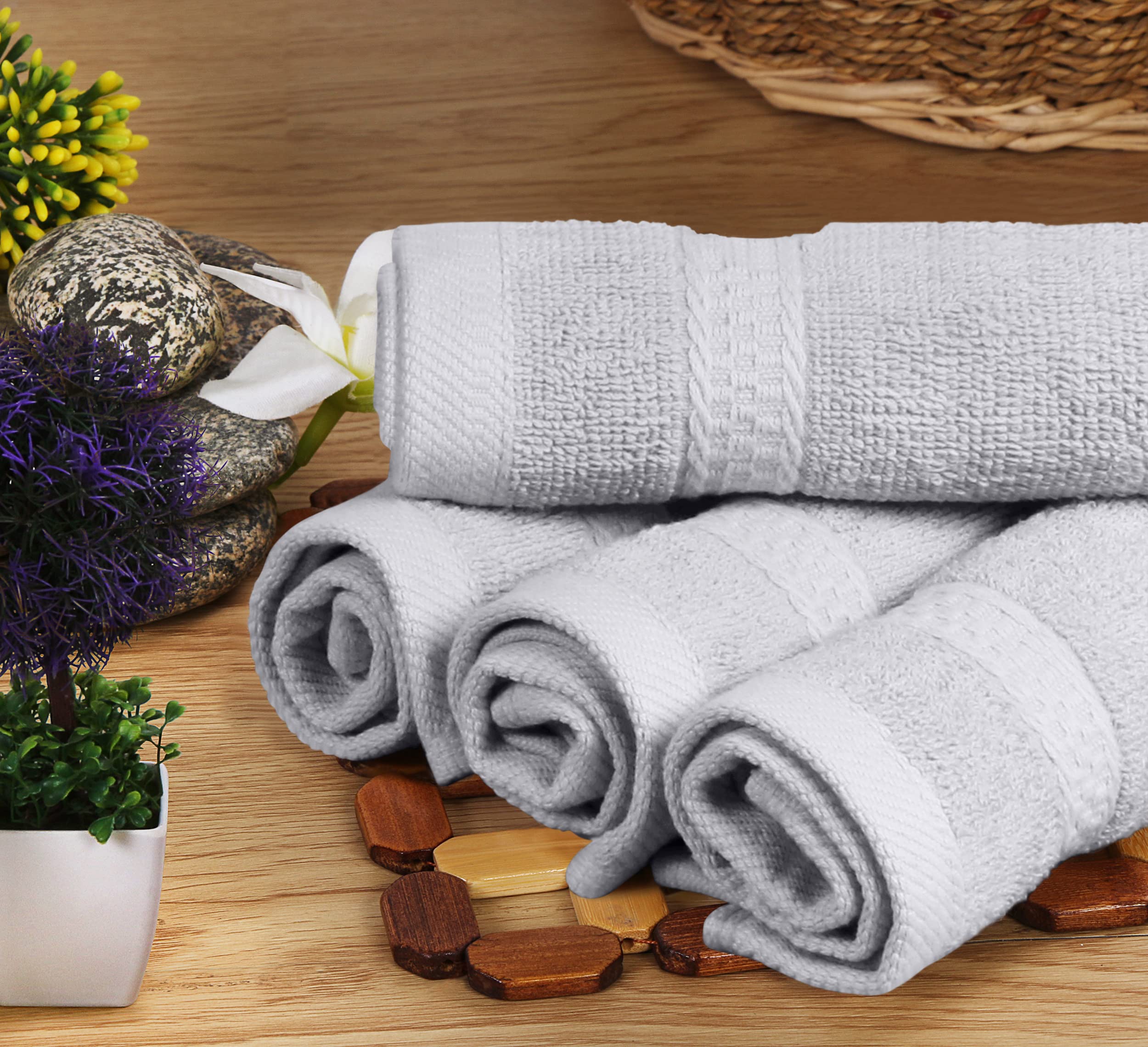 Utopia Towels scale comparison with hand for size clarity