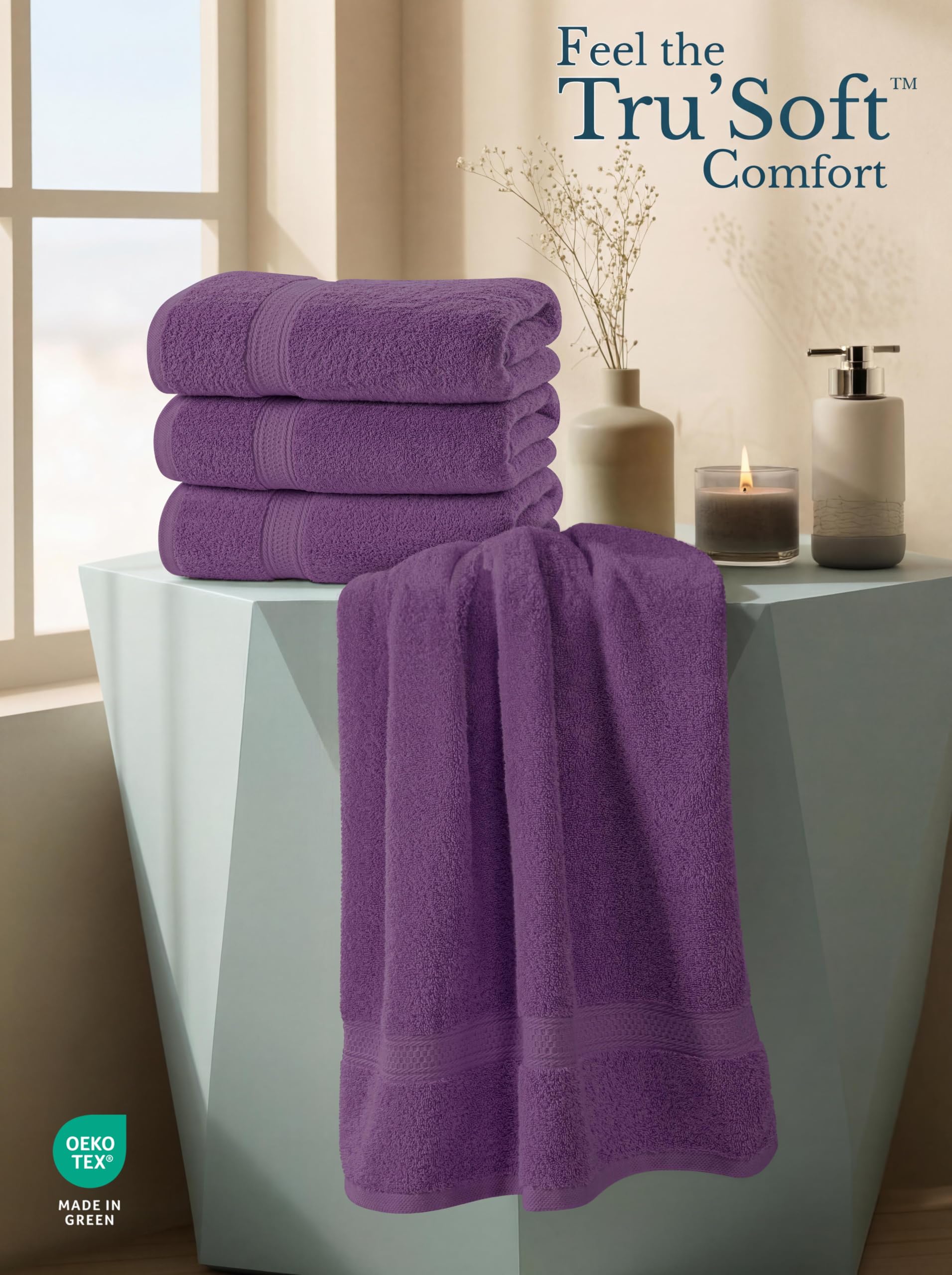 Utopia Towels next to ruler showing 27x54 inch scale for accurate sizing