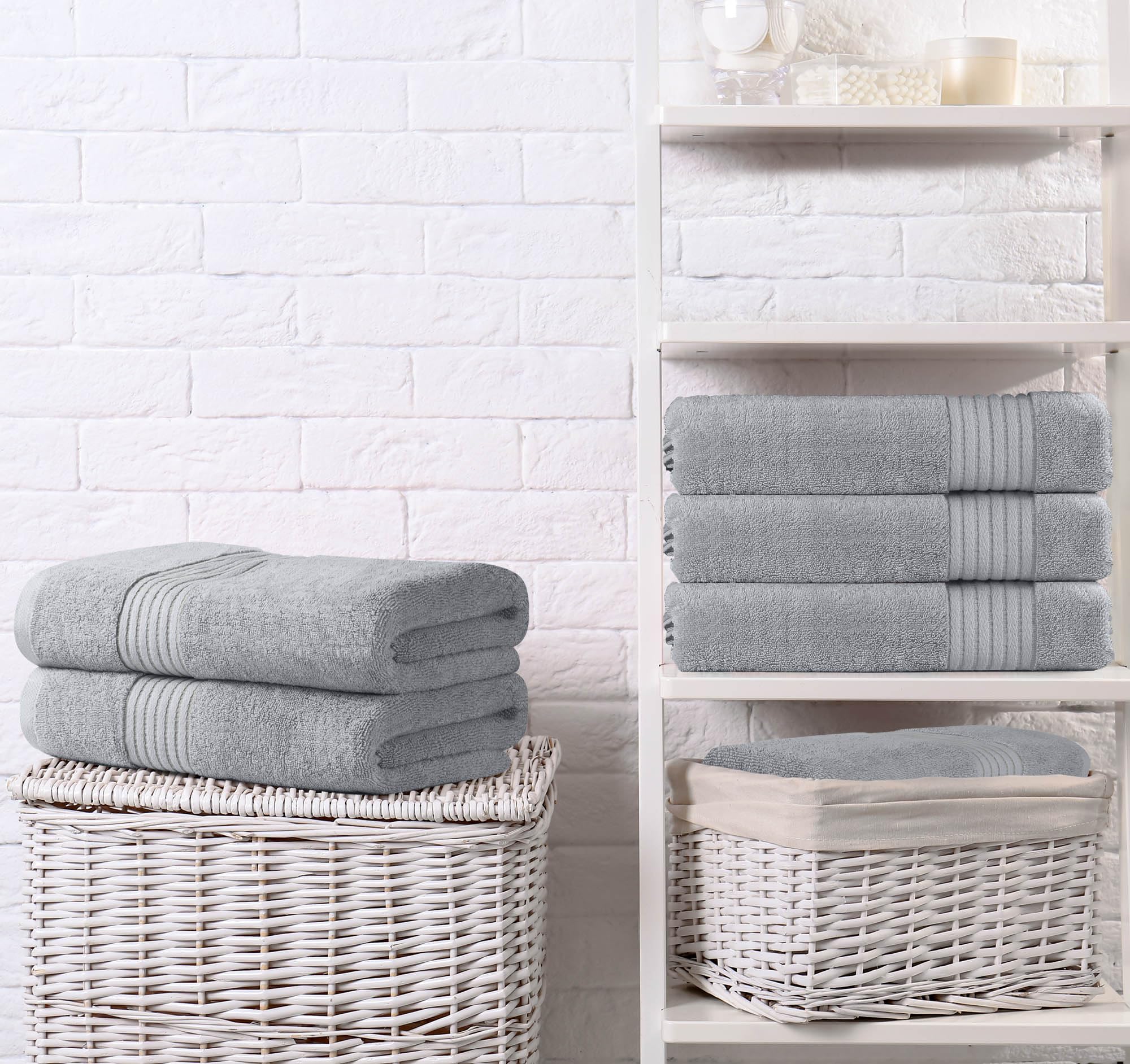 Utopia Towels hanging on rack showing true 27x54 size for full coverage