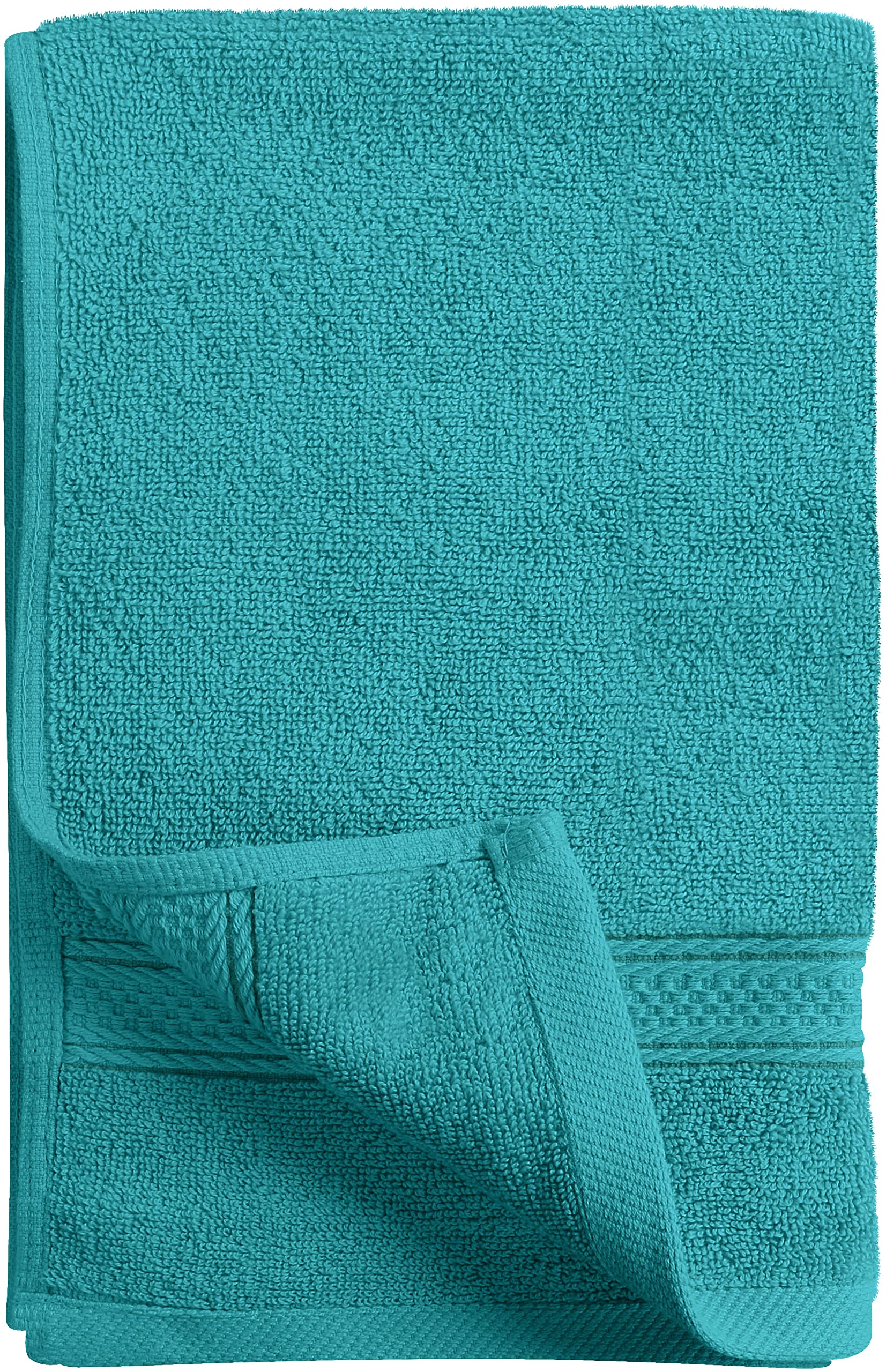 Utopia Towels beside a hand to show 16x28 inch size scale