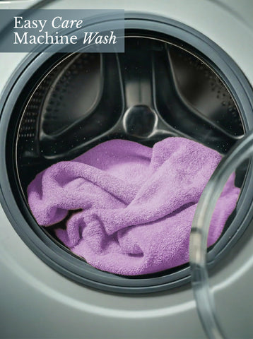 Utopia Towels care label close-up showing washing guidance for lasting benefit
