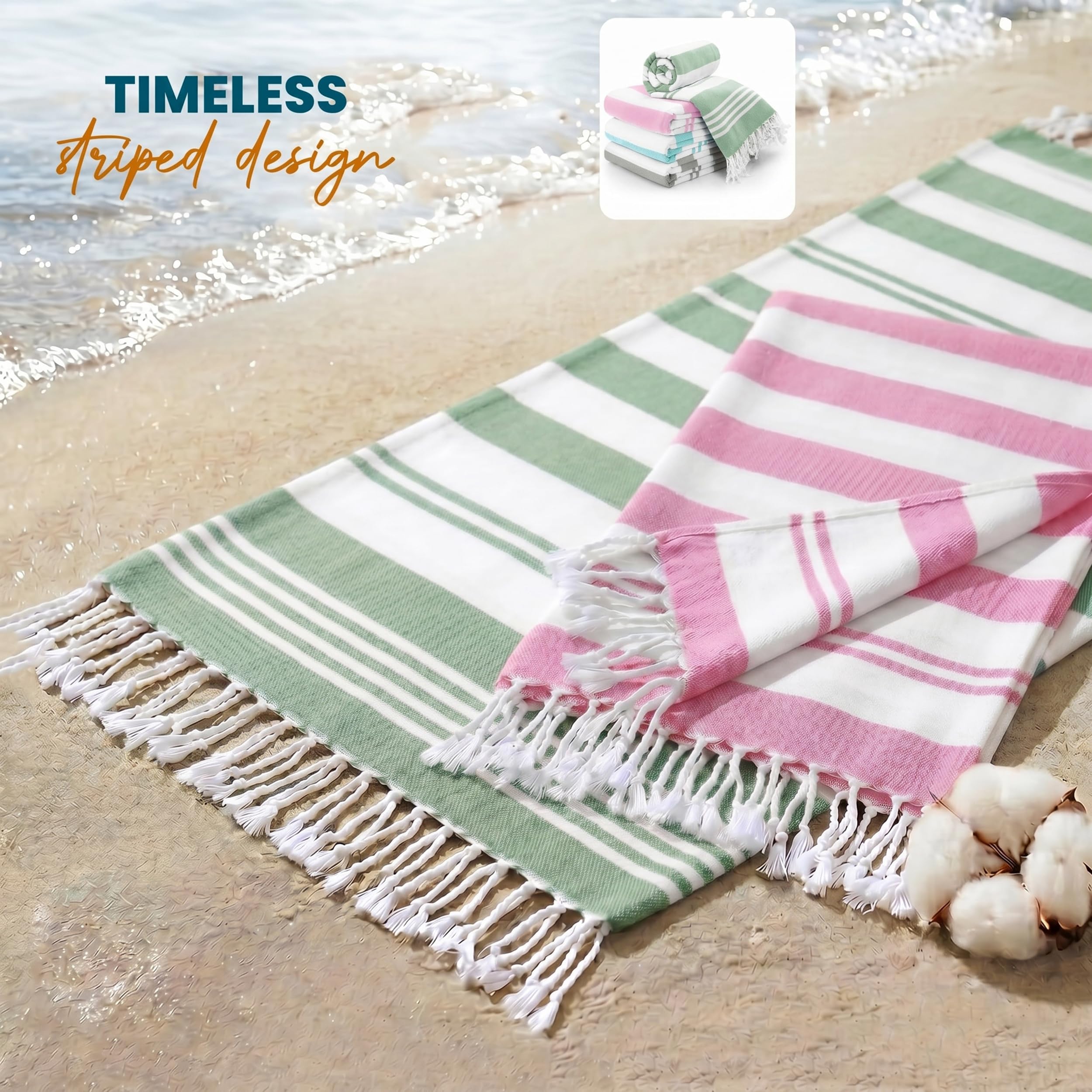 Utopia Towels color arrangement of aqua, pink, sea foam, cool grey showing stylish set