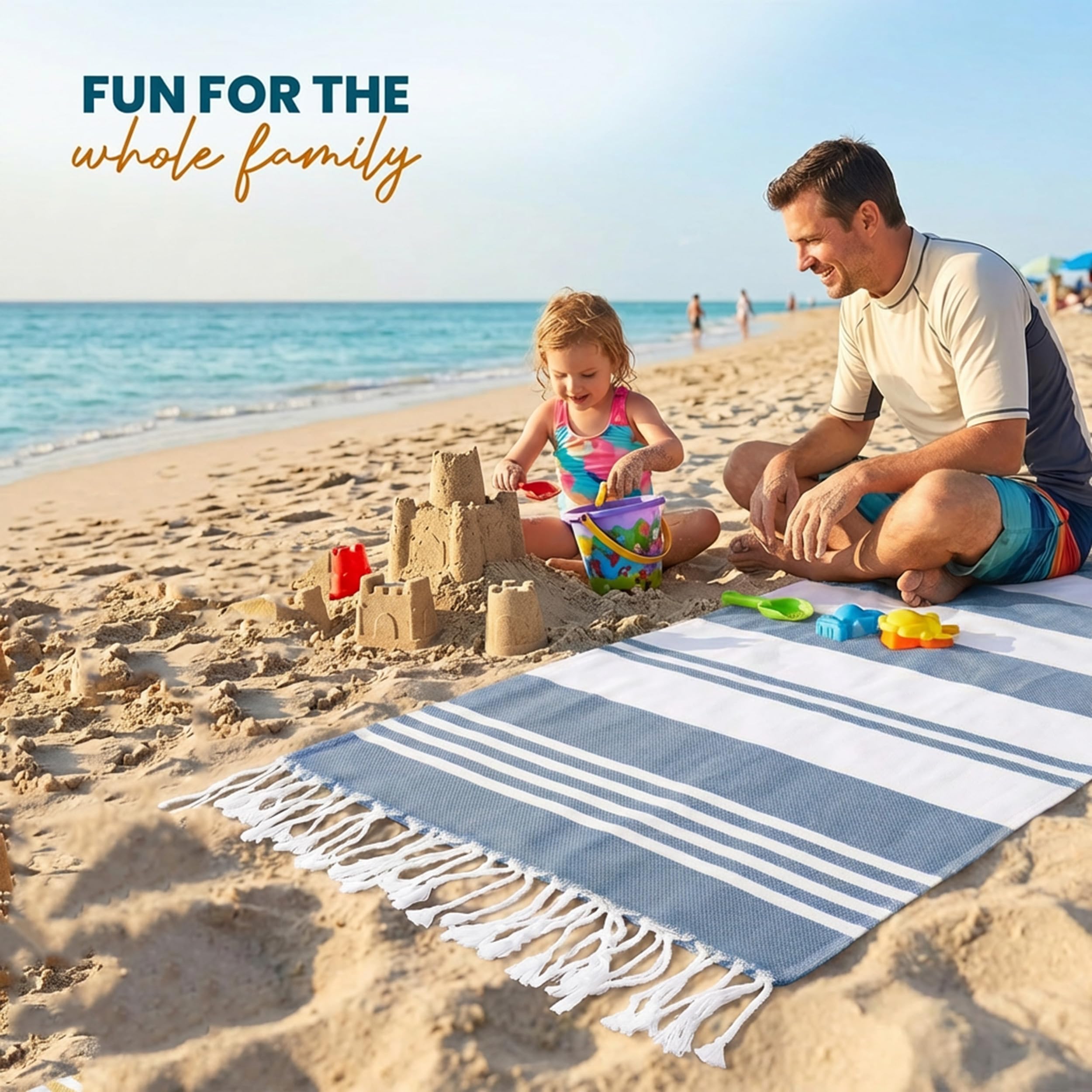 Utopia Towels family at beach shows group-use convenience