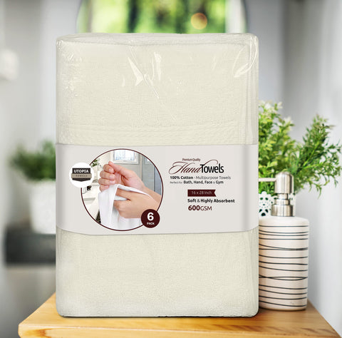 Utopia Towels fabric tag and label showing cotton quality and care