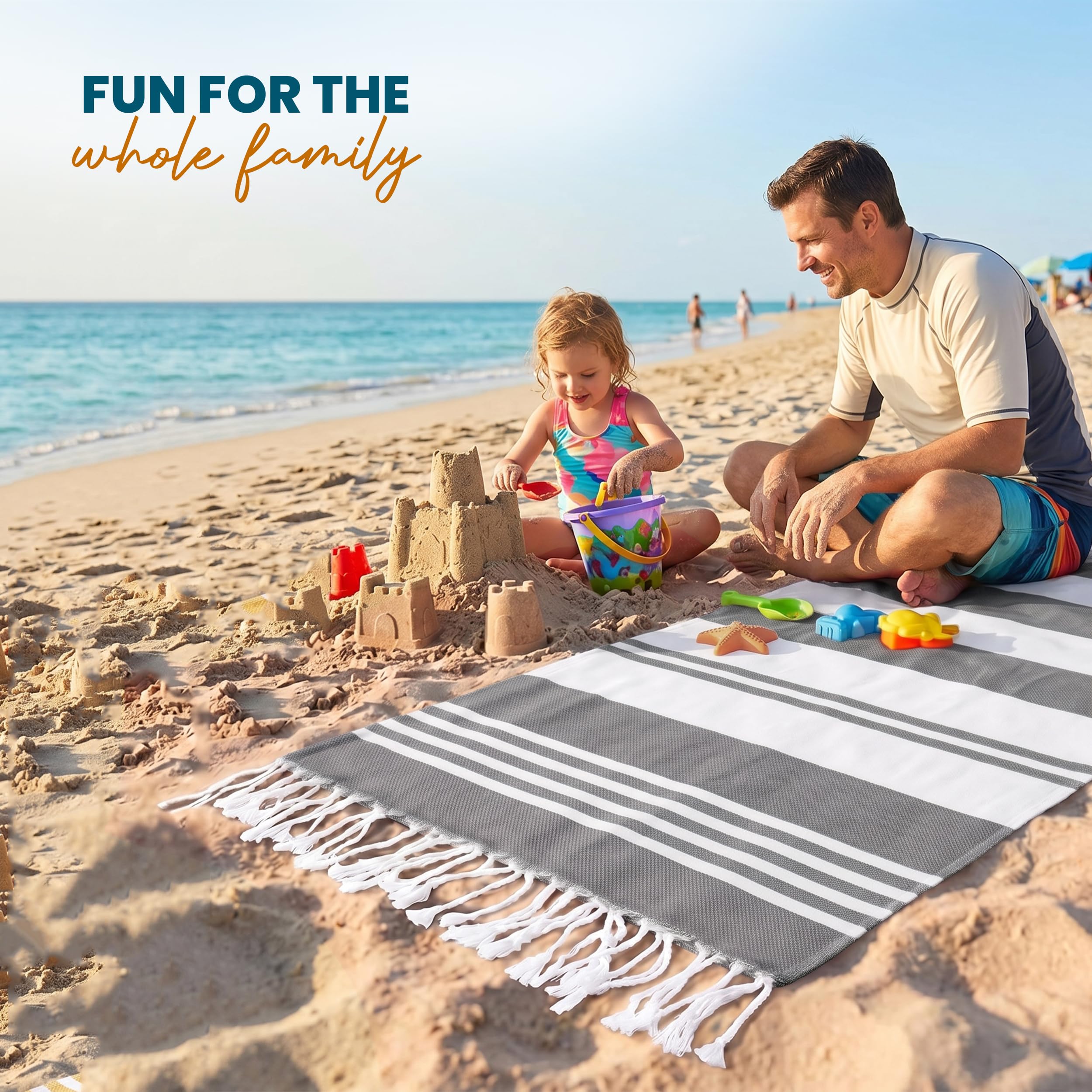 Utopia Towels size scale with sunglasses showing generous dimensions