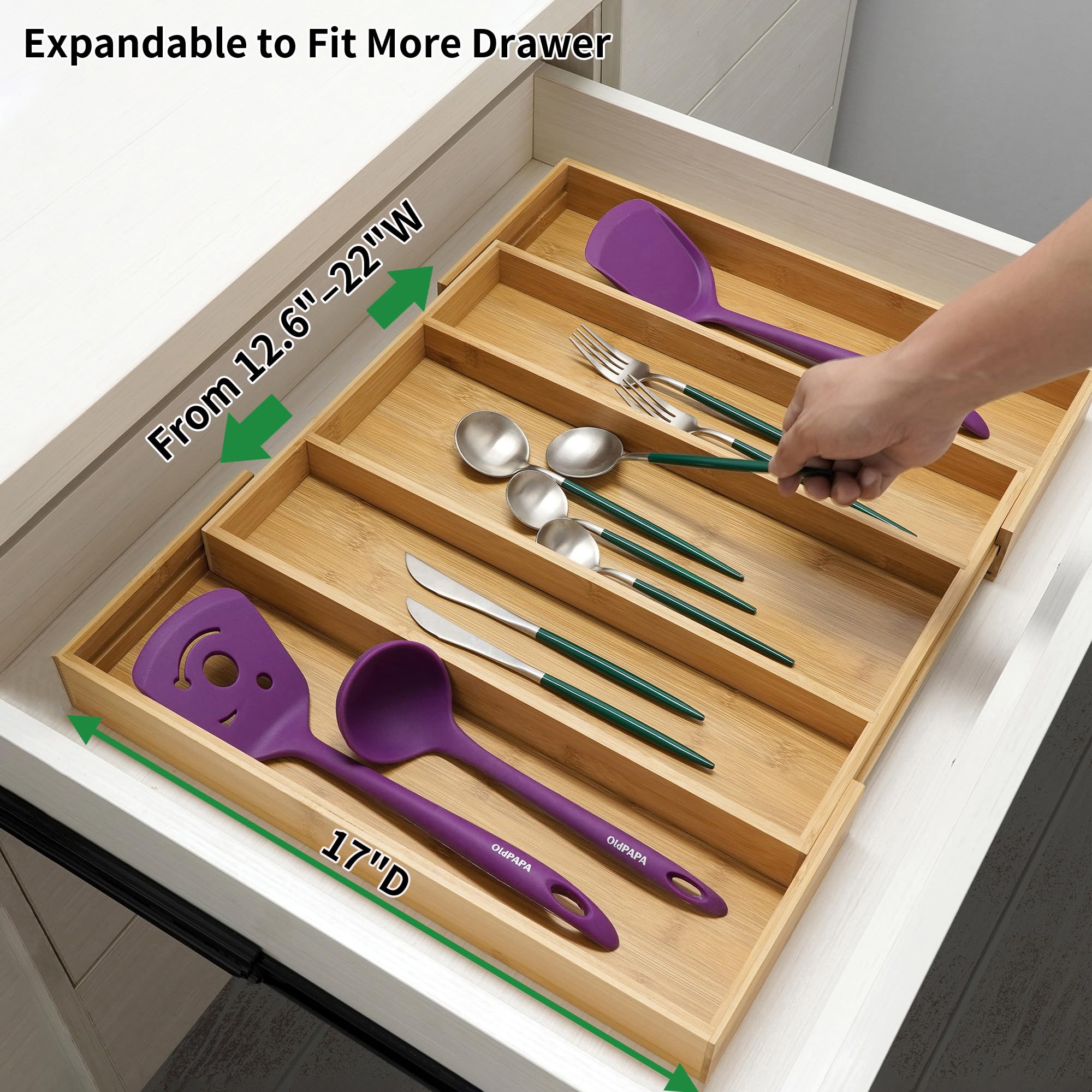 Utoplike bamboo close-up of smooth surface protecting cutlery and drawers