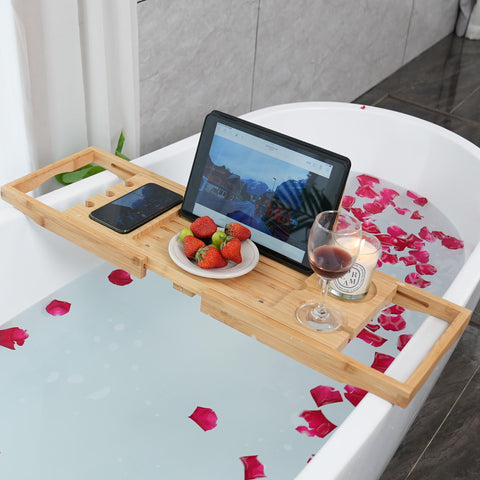 Utoplike bathtub tray holding a tablet securely for hands-free entertainment