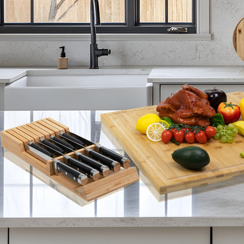 Utoplike lifestyle shot in modern kitchen showing hidden knife storage and streamlined countertop benefit
