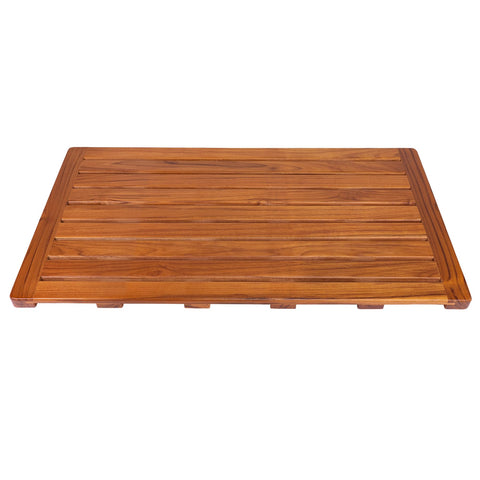 Utoplike front view of teak bath mat showing elegant profile and warmth