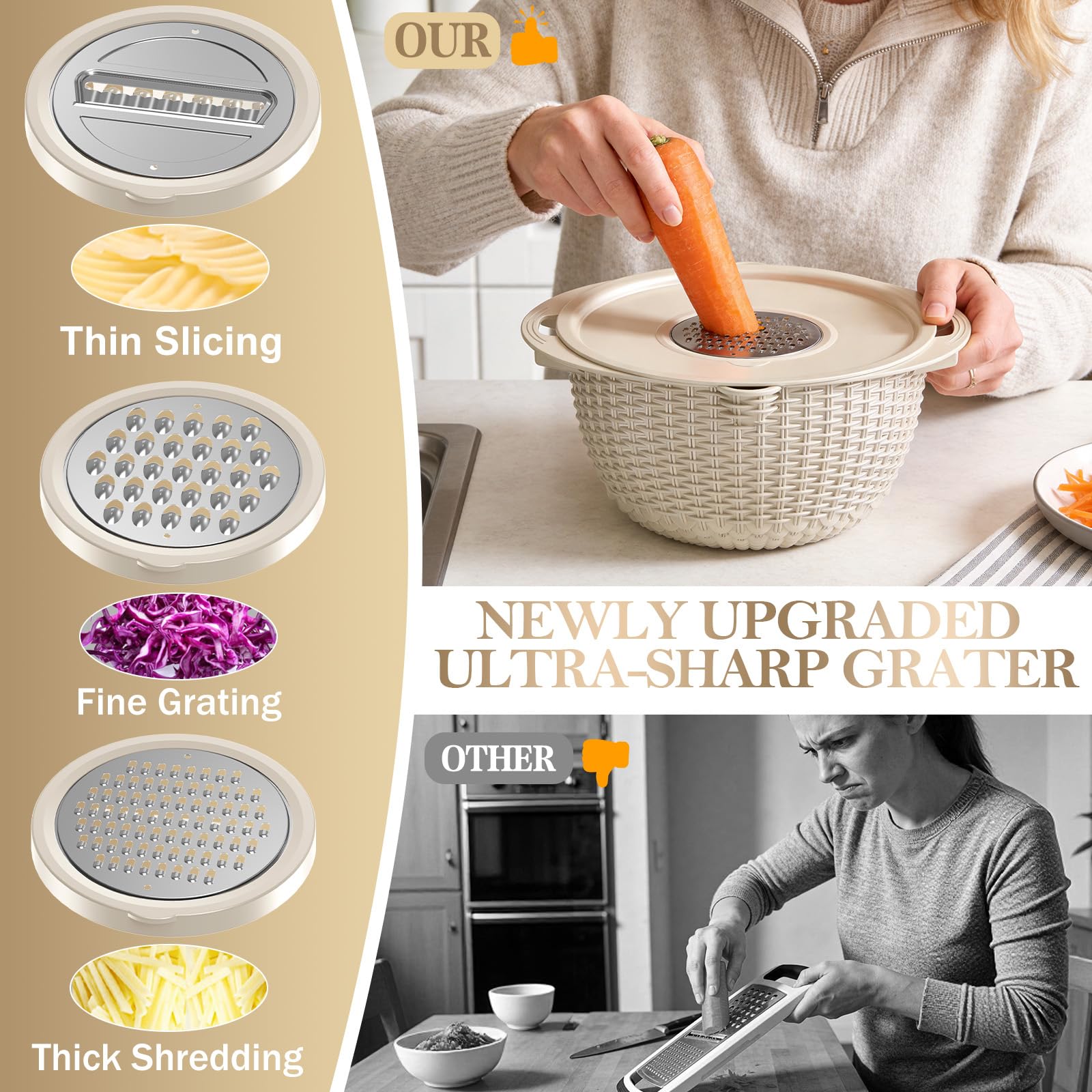 UTTKOJ clear bowl with snap-on center lid for protected shredding and storage