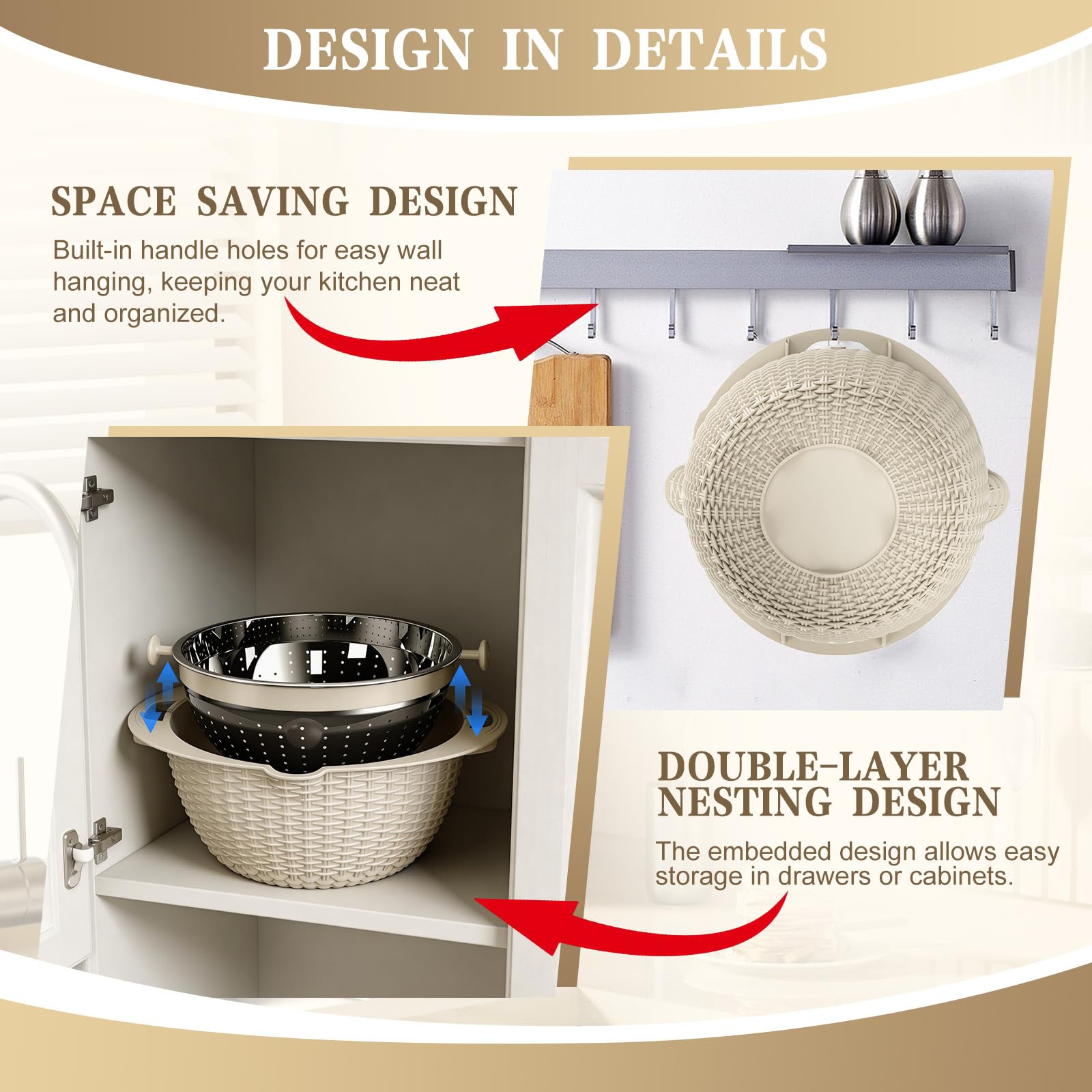 UTTKOJ draining pasta with 360° rotation for spill-free water removal