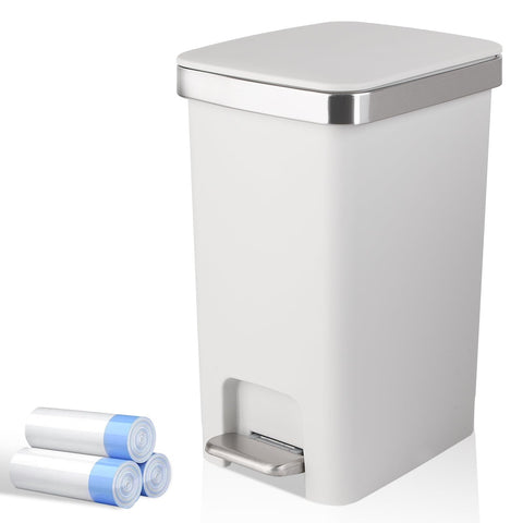 UUJOLY front view of white bathroom trash can showing compact design and clean lines