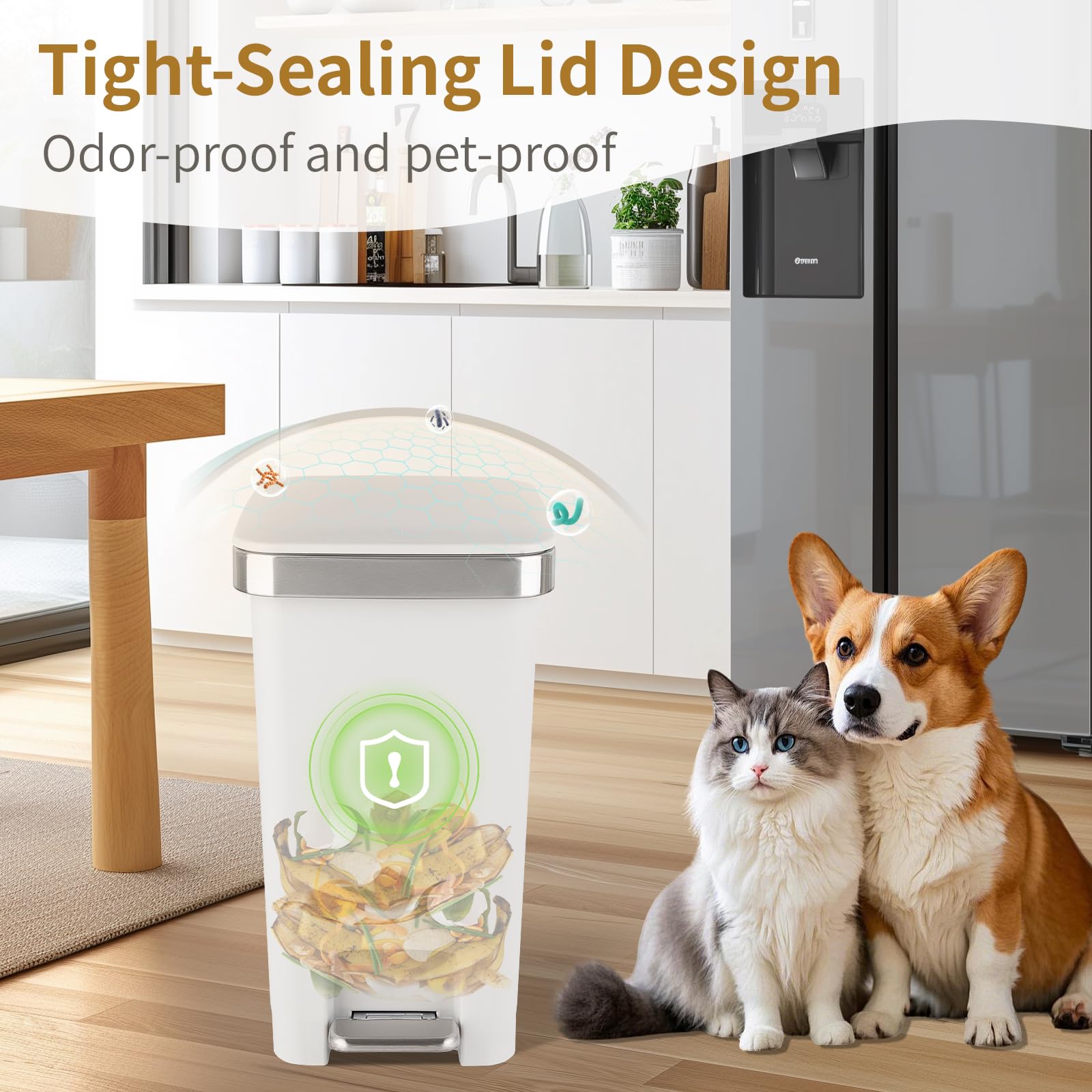 UUJOLY in-use image of foot pedal activation offering hygienic disposal