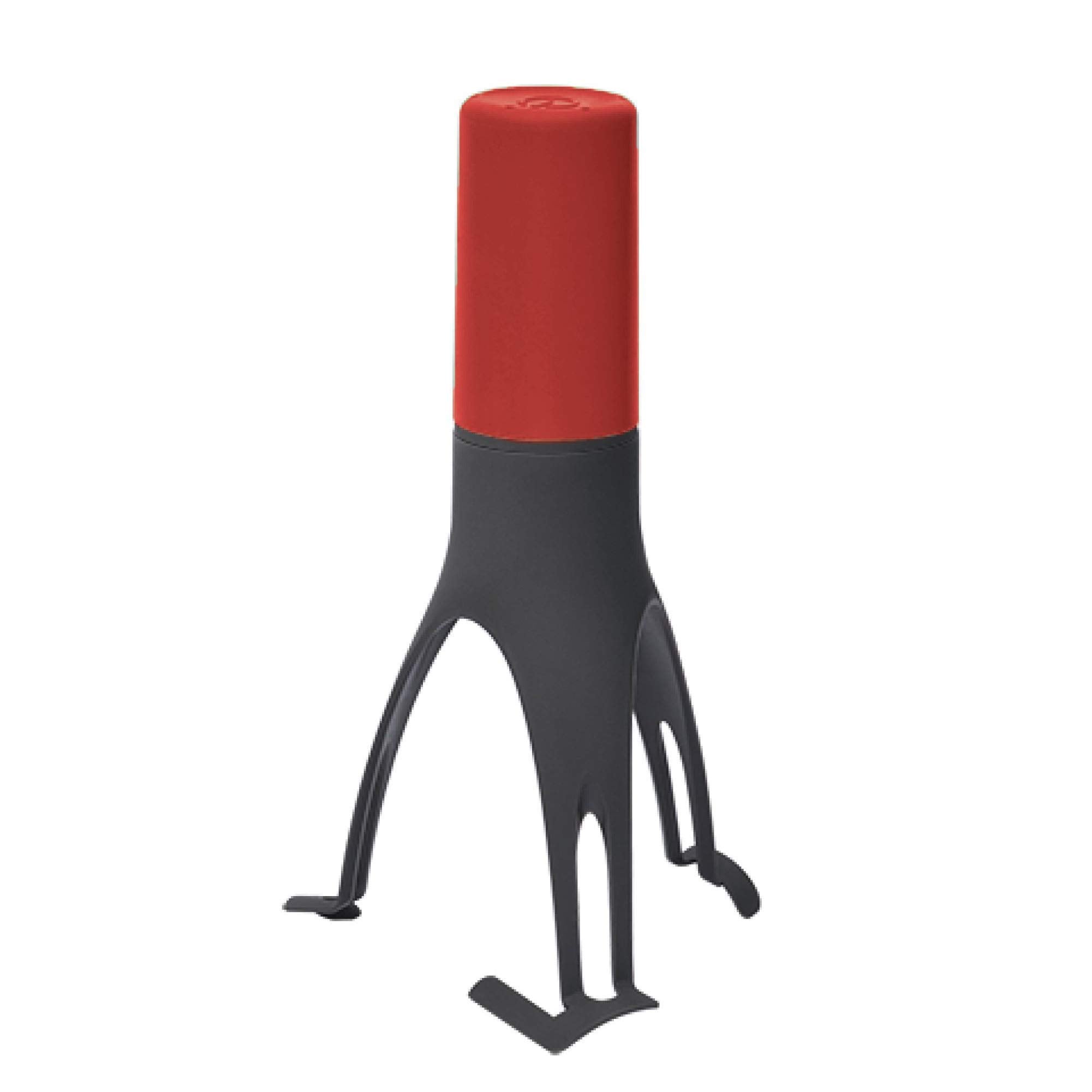 Uutensil Stirr front view showing red body and stable base for hands-free stirring