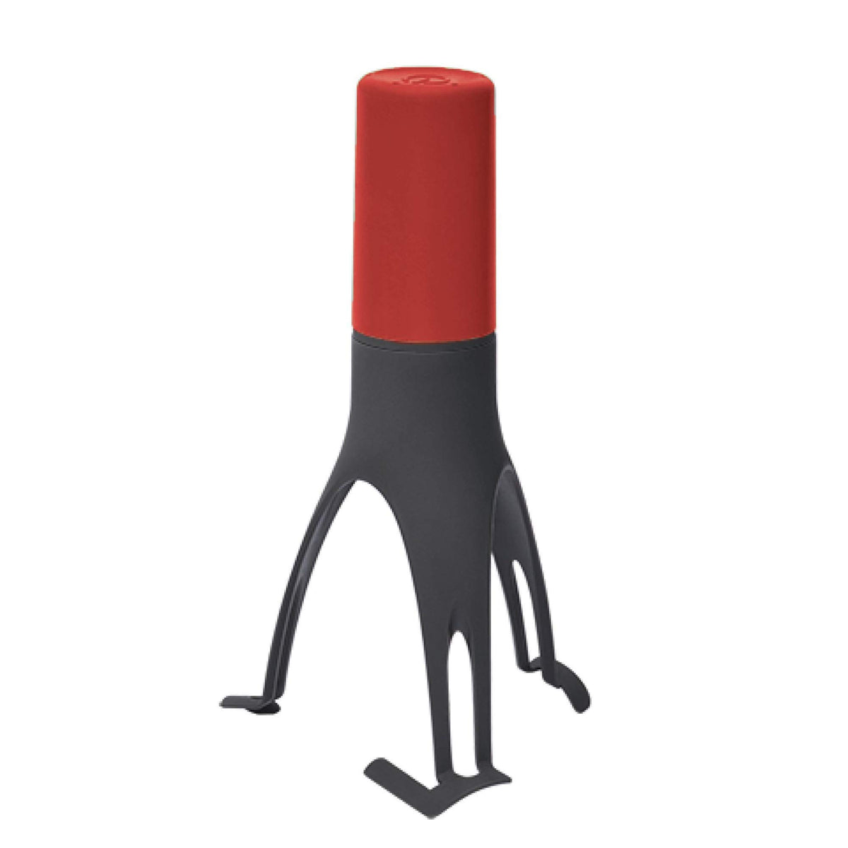 Uutensil Stirr front view showing red body and stable base for hands-free stirring