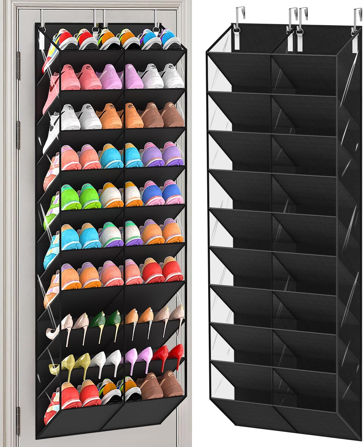 UVIAHOMI front view showing full 10-tier organizer and clear pockets for quick selection