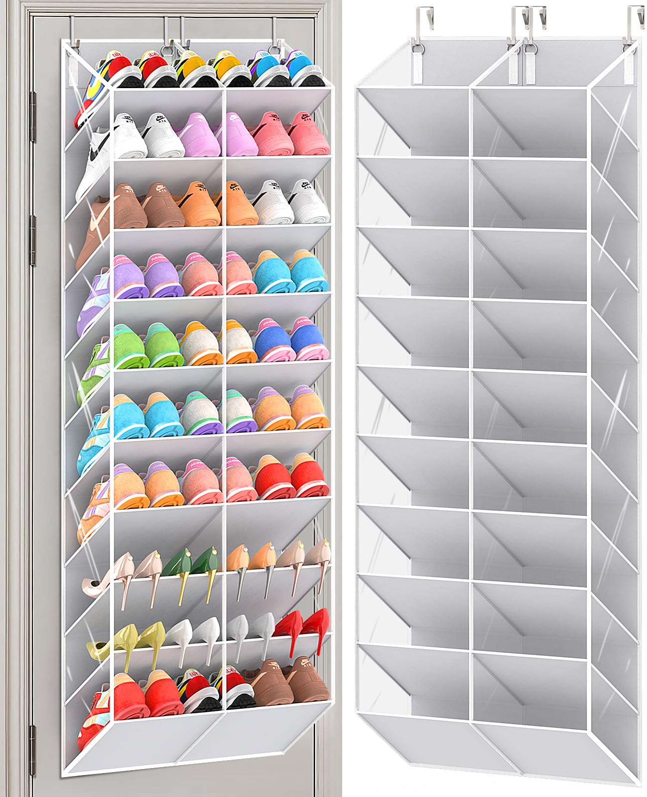 UVIAHOMI front view of full over-the-door shoe organizer showing tidy storage benefits
