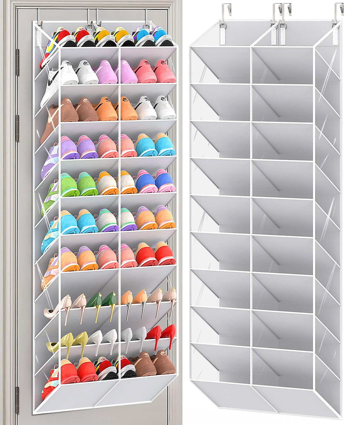 UVIAHOMI front view of full over-the-door shoe organizer showing tidy storage benefits