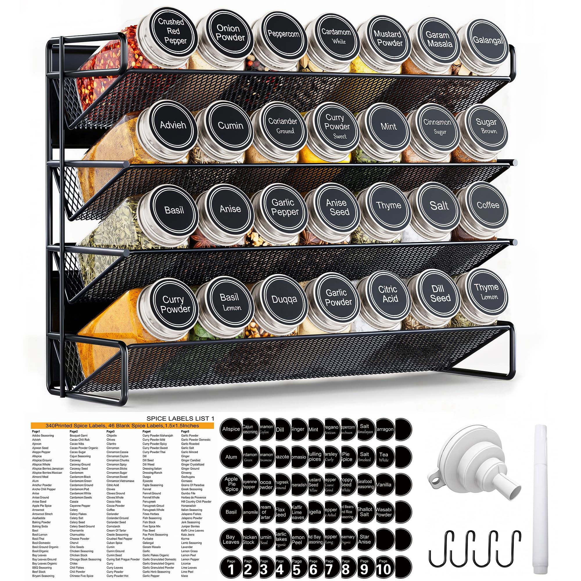 UVIAHOMI front view of full spice rack showing organized jars and clean finish benefits quick access
