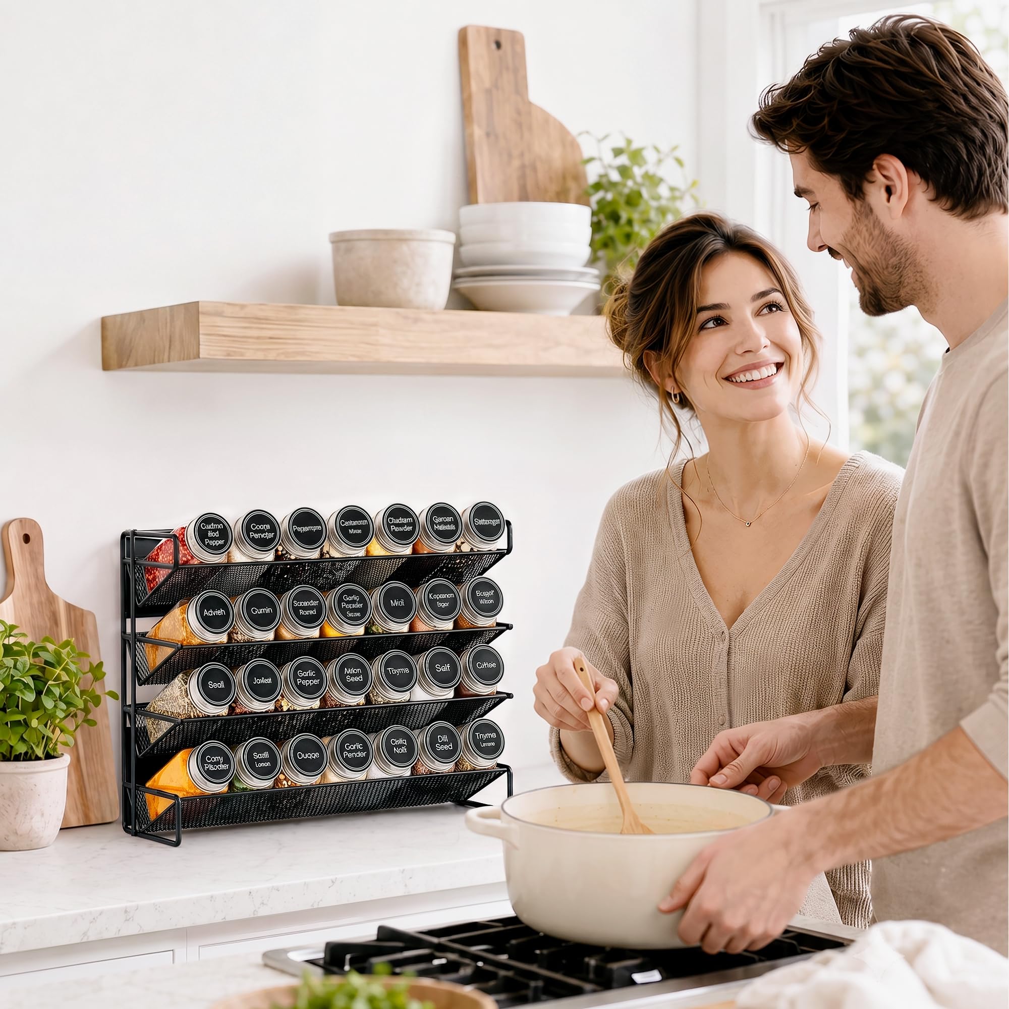 UVIAHOMI spice rack mounted on refrigerator using magnetic back frees countertop space