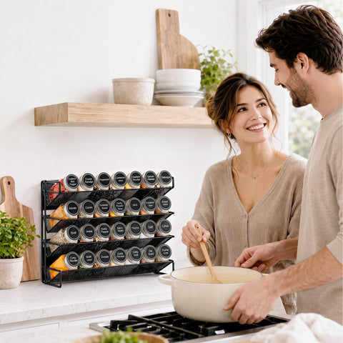 UVIAHOMI spice rack mounted on refrigerator using magnetic back frees countertop space