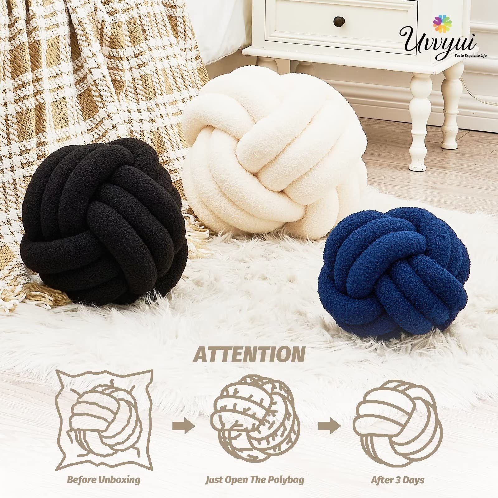 Uvvyui pillow styled on sofa offering cozy decorative contrast