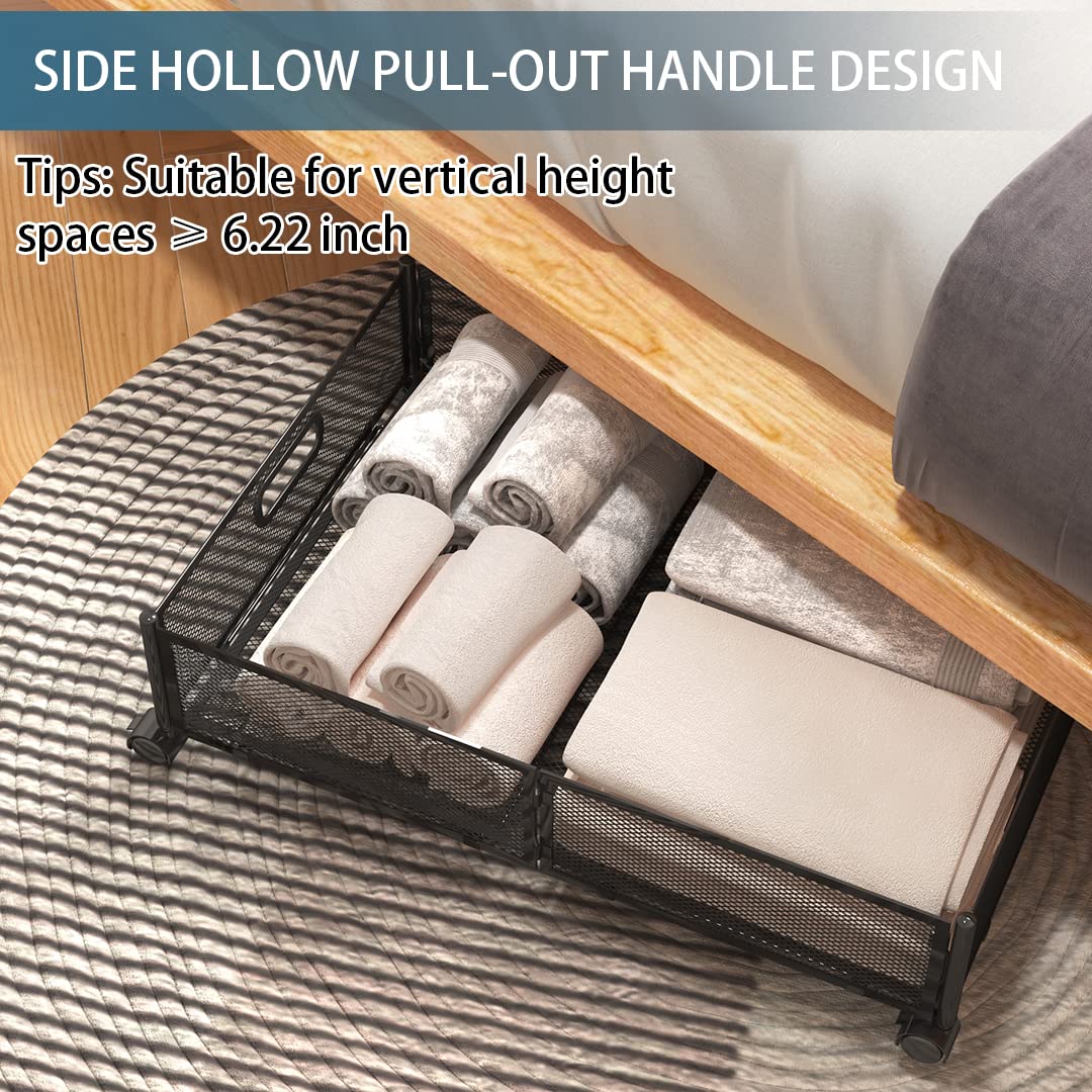 Uyokcnie drawer pulled out from under bed filled with folded clothes to maximize storage space