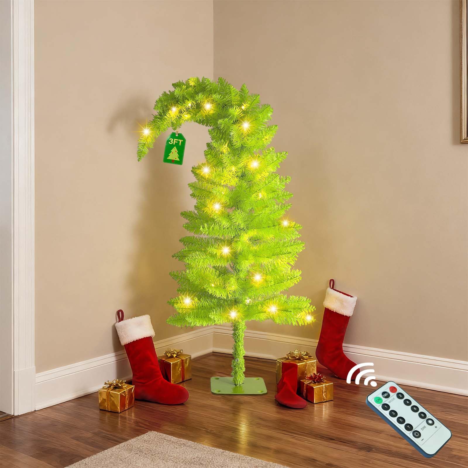 UZKEW front view of lemon-green tree showing vibrant color and warm LEDs benefit: cheerful focal point