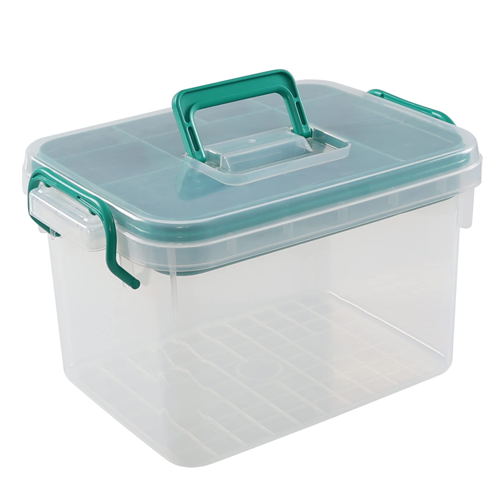vababa clear first aid box front view showing transparent base and green latches for quick identification