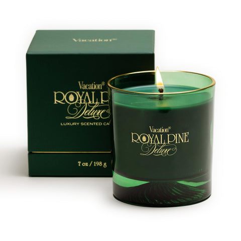 Vacation Royal Pine front packaging showcasing elegant evergreen glass and gold foil, ideal for gifting
