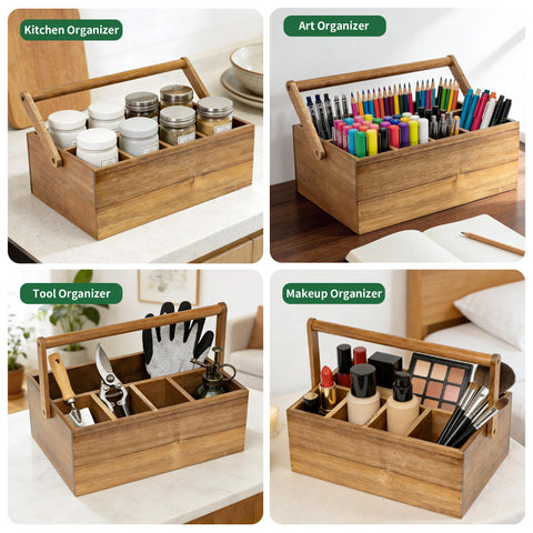 VaeFae acacia caddy in use on outdoor table for effortless serving