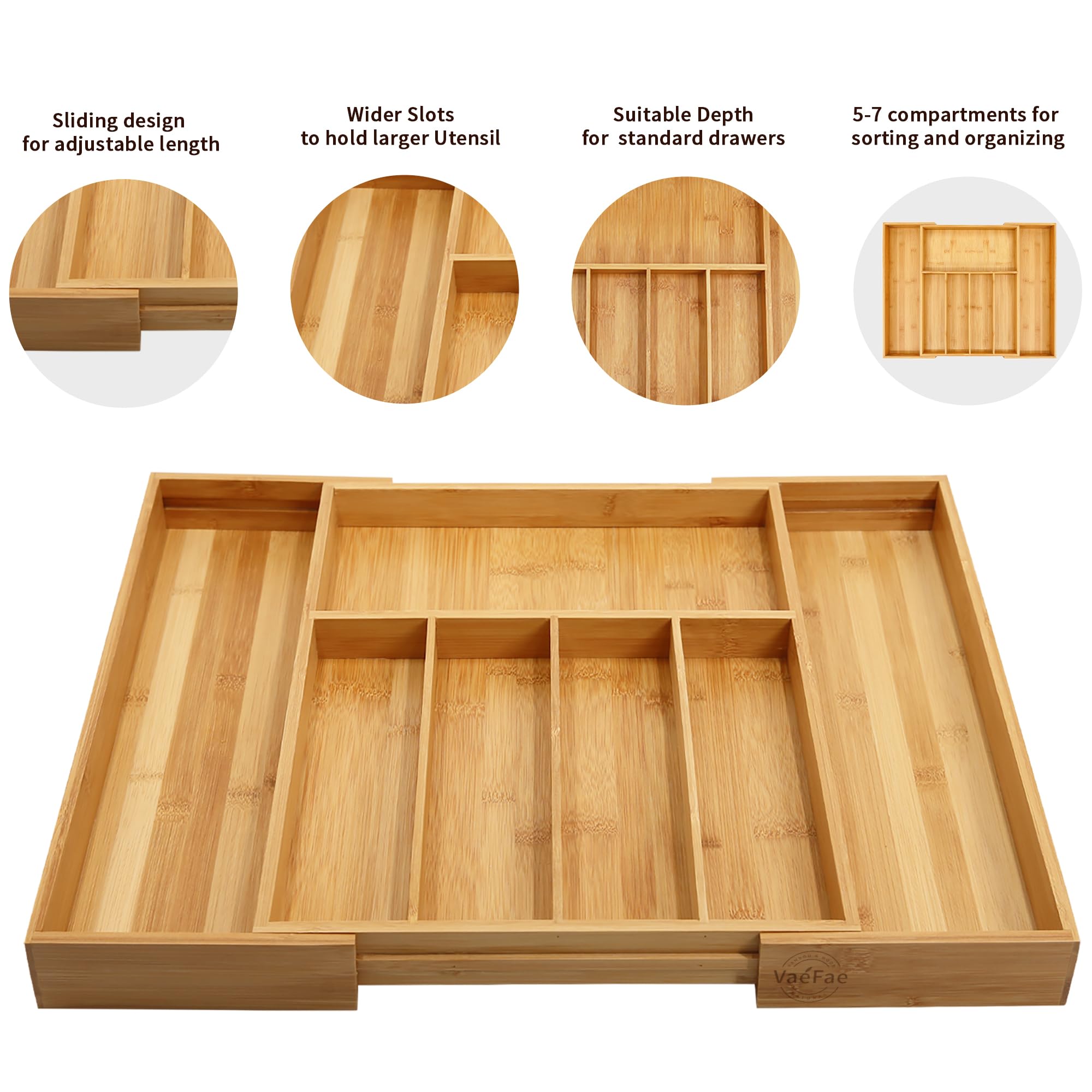 VaeFae compartment close-up showing bamboo finish and neat separation benefit