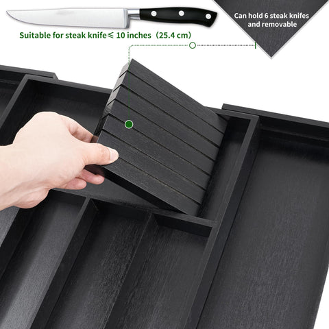 VaeFae organizer expanded to fit wider drawer demonstrating adjustable length benefit