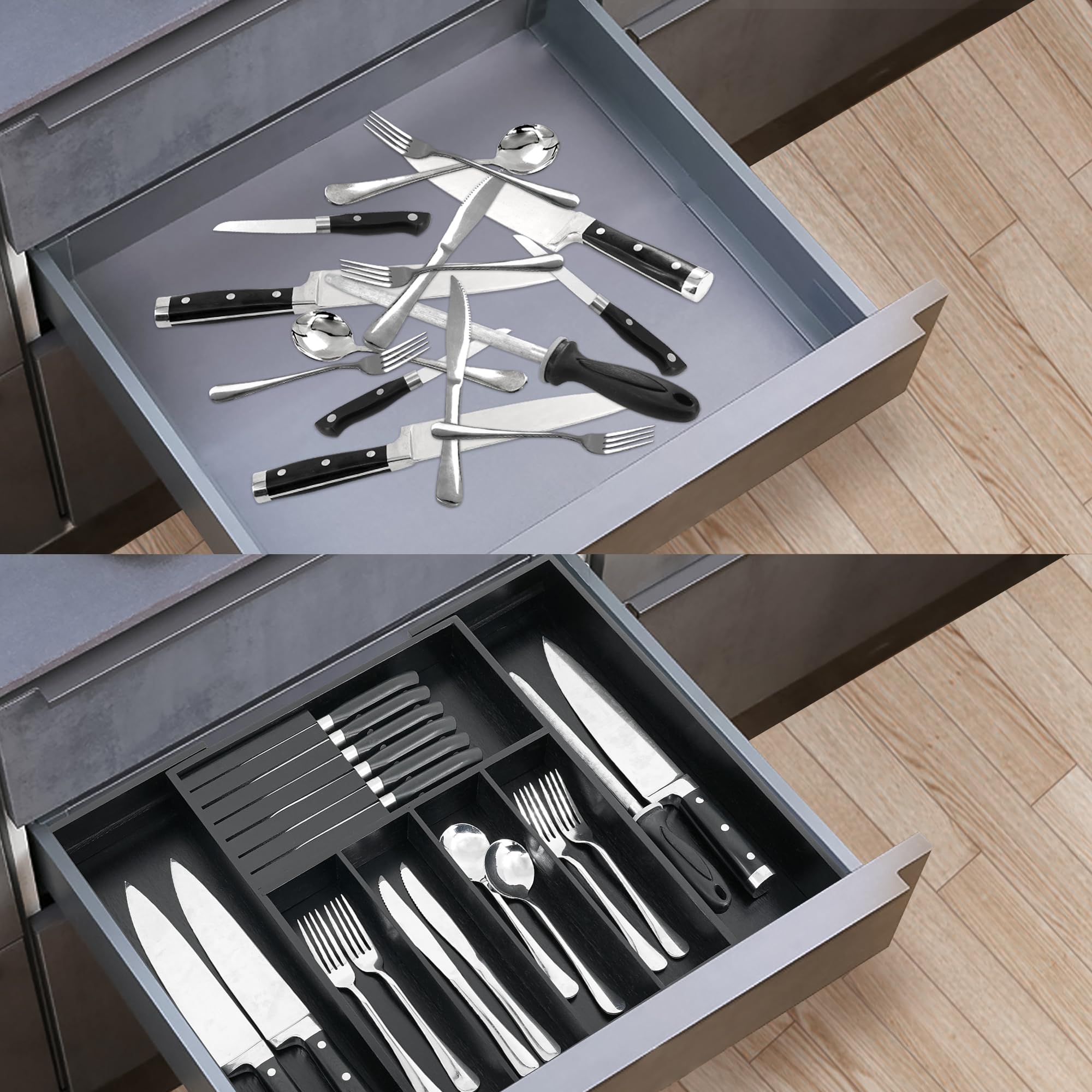 VaeFae organizer inside kitchen drawer lifestyle scene demonstrating clutter-free storage