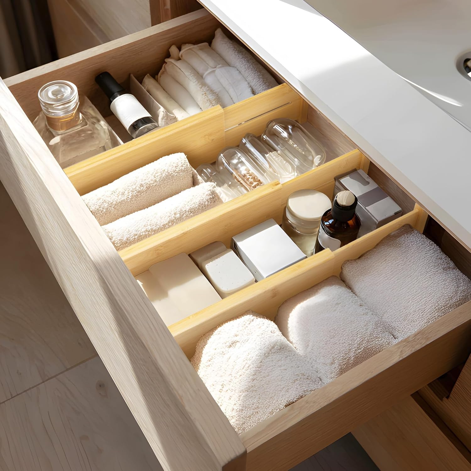 VaeFae divider in bathroom vanity organizing toiletries benefit