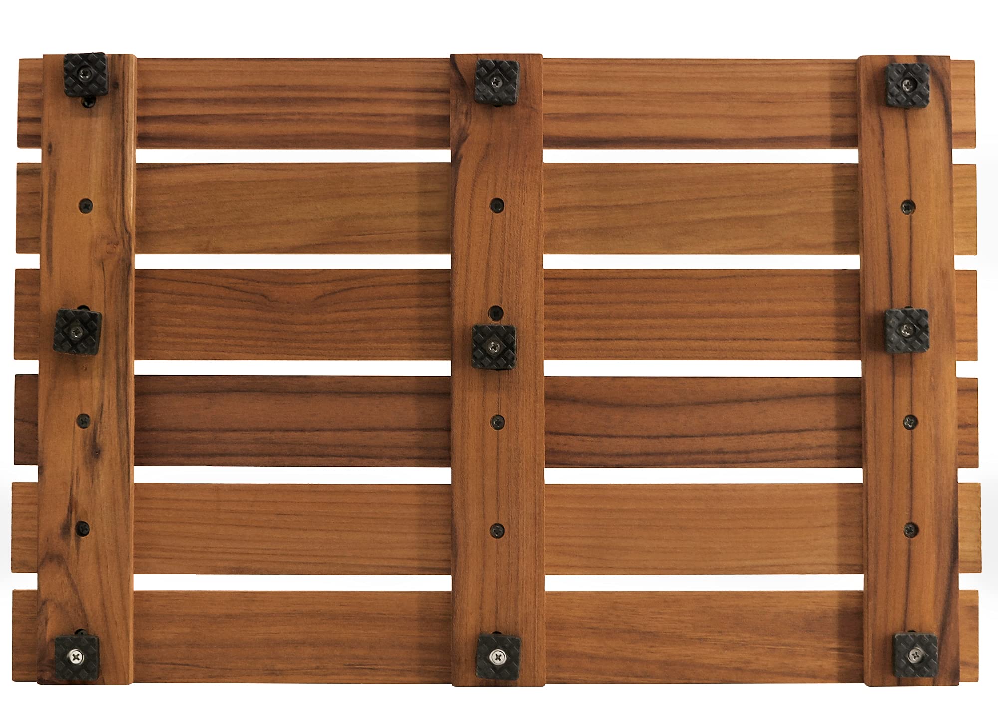 VaeFae teak mat in an outdoor shower scene offering style and drainage benefits