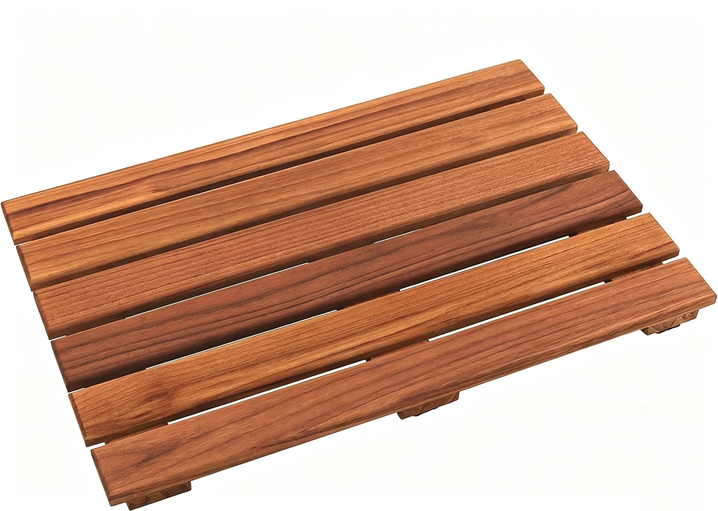 VaeFae front view of teak shower mat showing compact shape and elegance