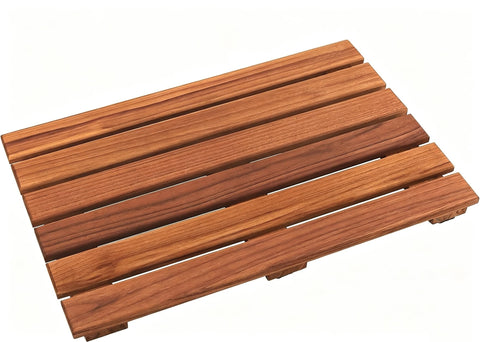 VaeFae front view of teak shower mat showing compact shape and elegance