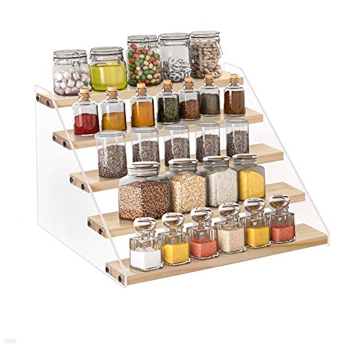 VAEHOLD front view of 5-tier spice rack showing organized bottles and quick access