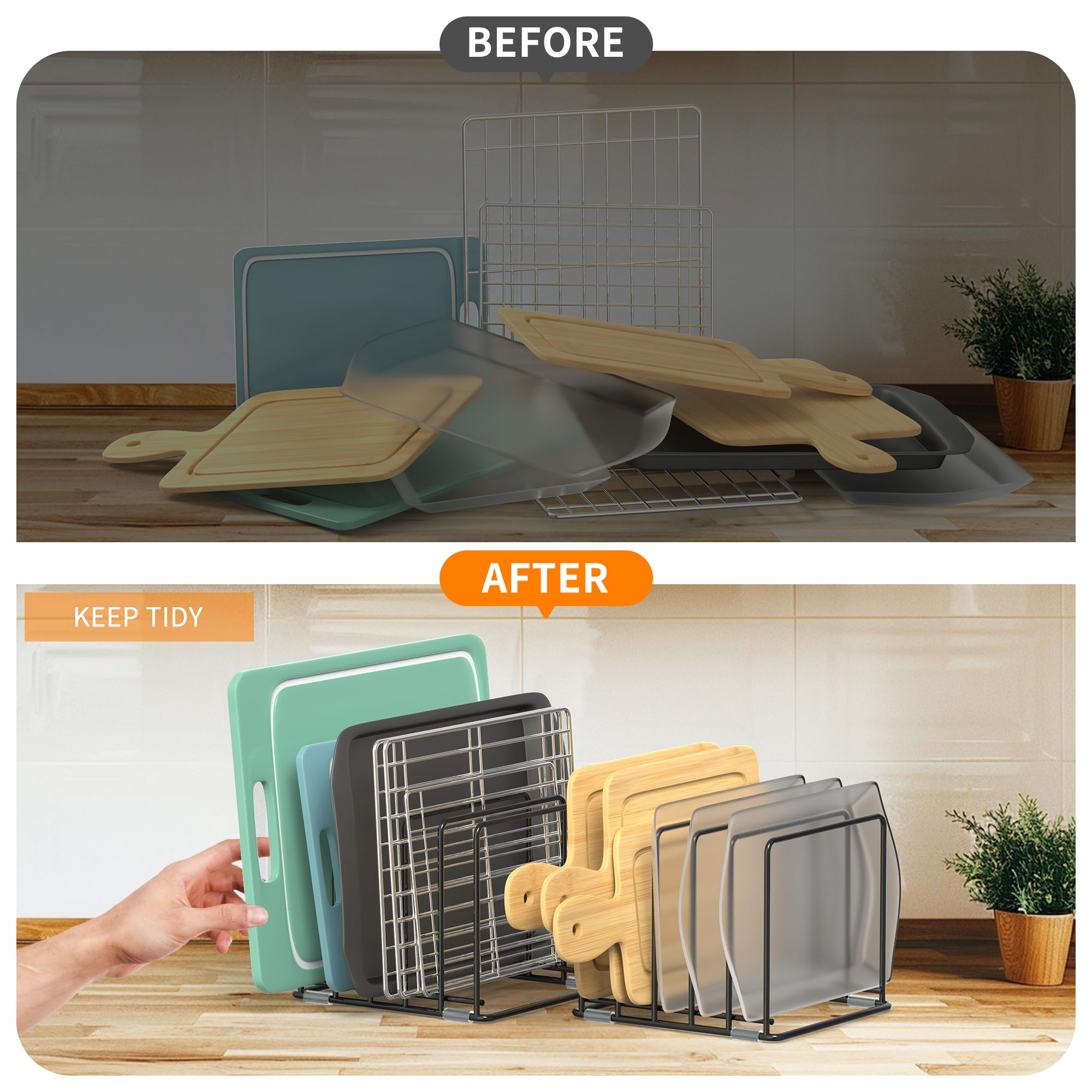 VAEKUCEAN inside a kitchen cabinet maximizing vertical storage space efficiently