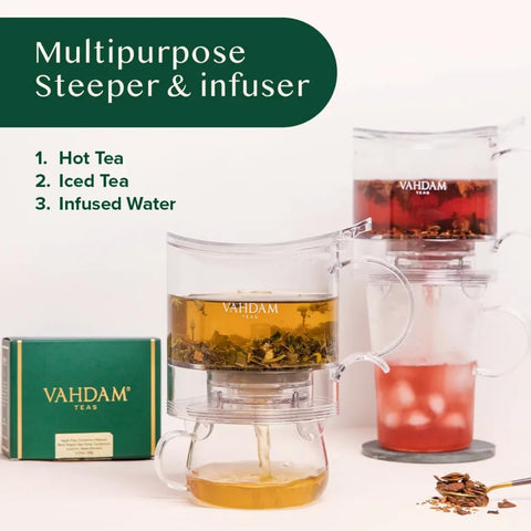 VAHDAM Imperial filled with loose leaf tea showing infusion control benefit