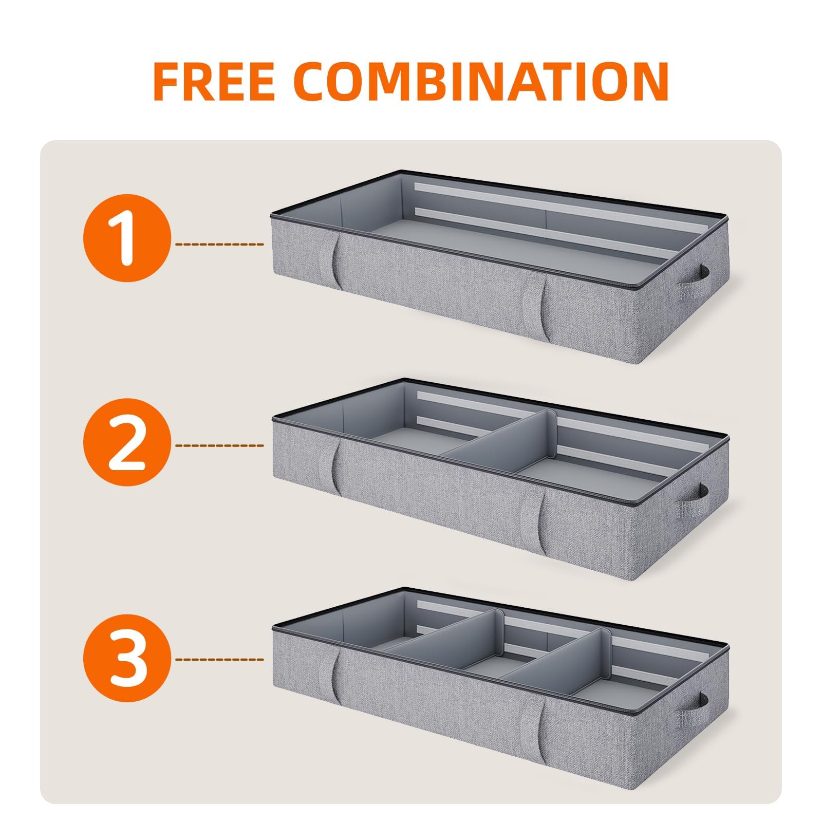Vailando interior with removable dividers organizing bedding and clothes
