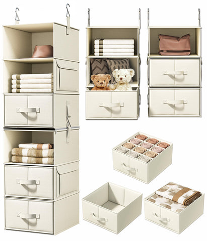 Vailando front view beige hanging organizer showing compact vertical storage benefit