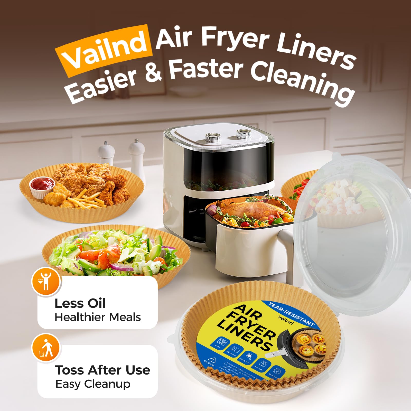 vailnd product label and specs showing size and heat-resistance info