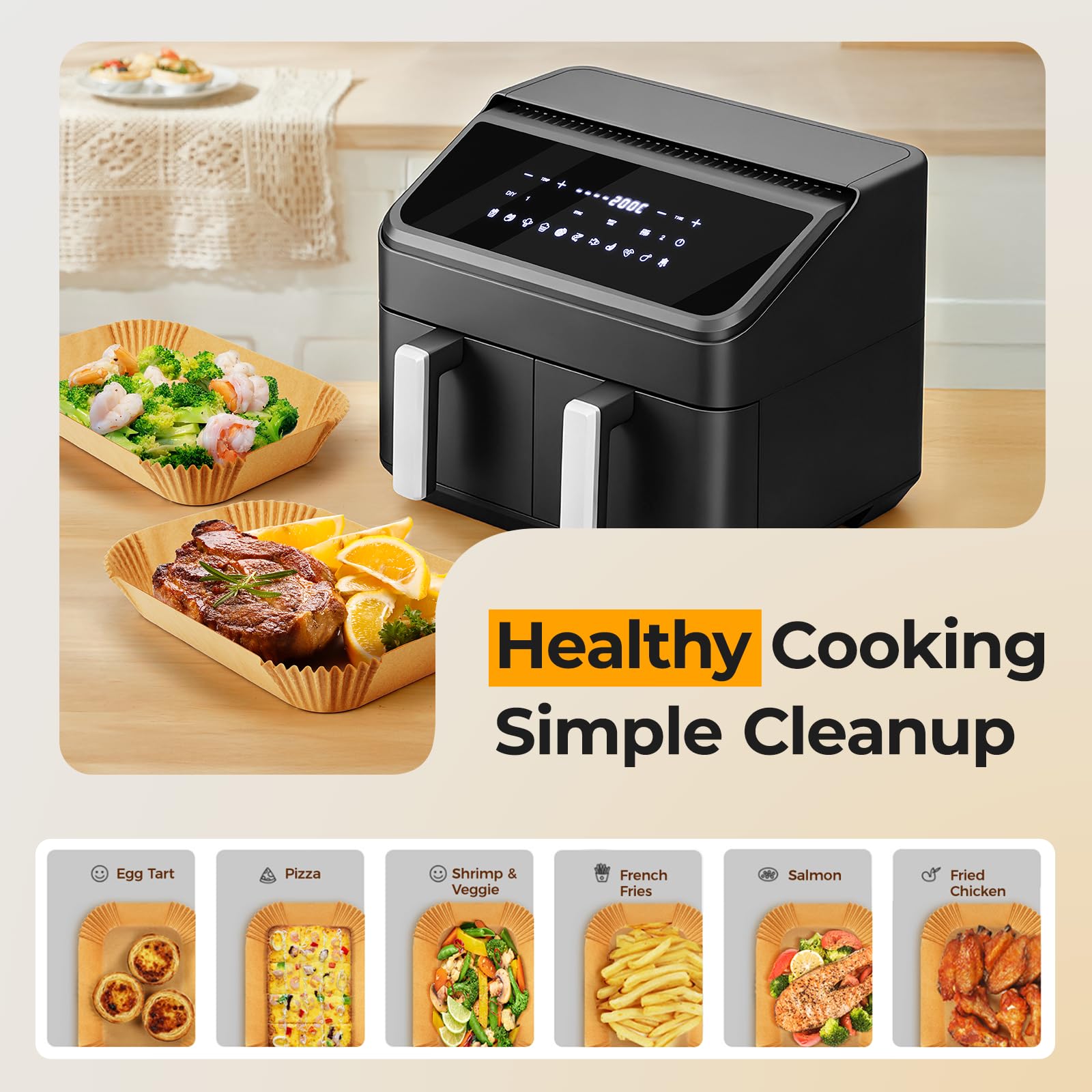 vailnd liner holding crispy fries demonstrating easy cleanup and crisp results