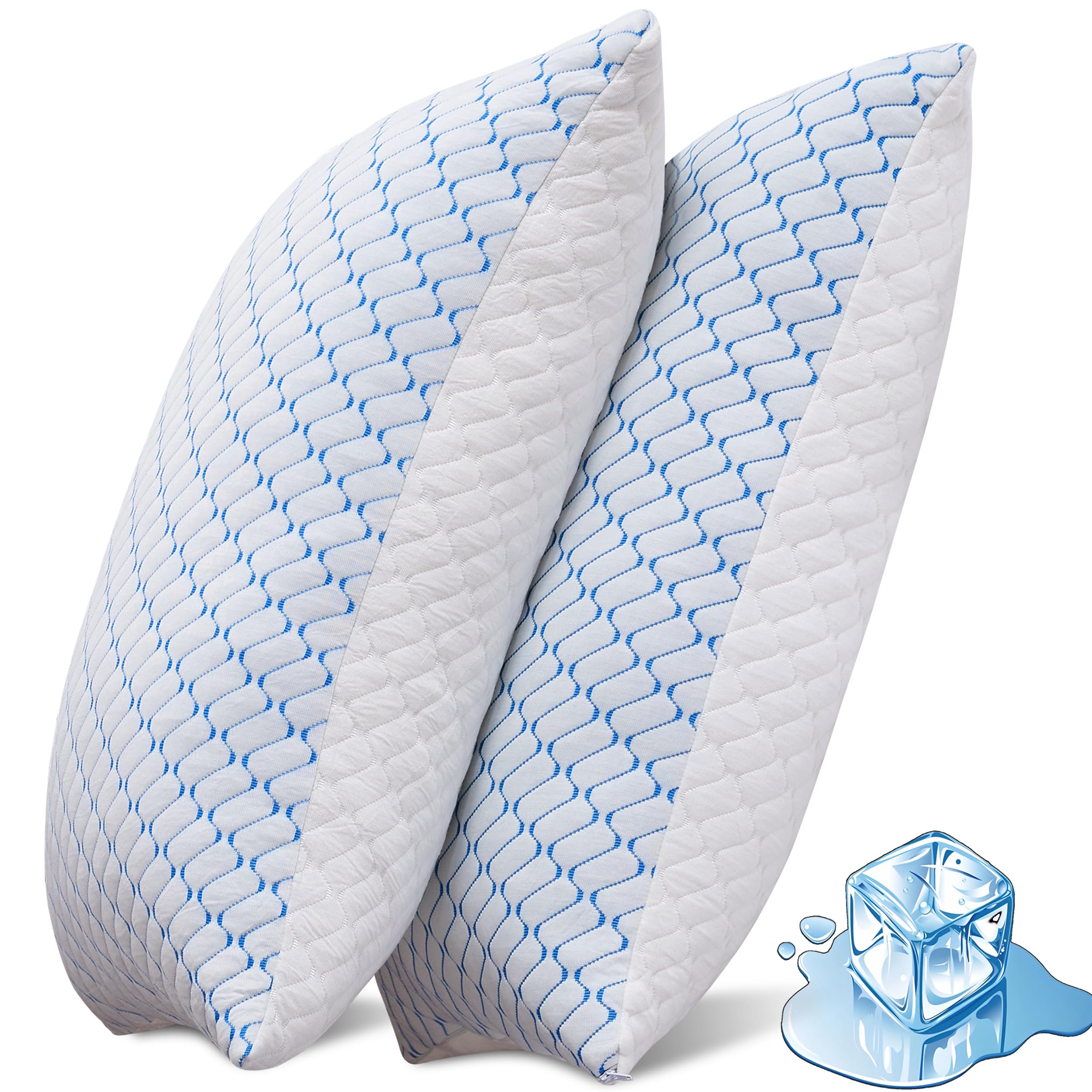 VAINOC front view of two standard pillows showing clean shape and benefits